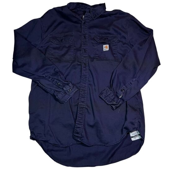 Carhartt Button-Down Shirt Men XXL Blue Flame Resistant Lightweight Twill FRS003 - Picture 1 of 9